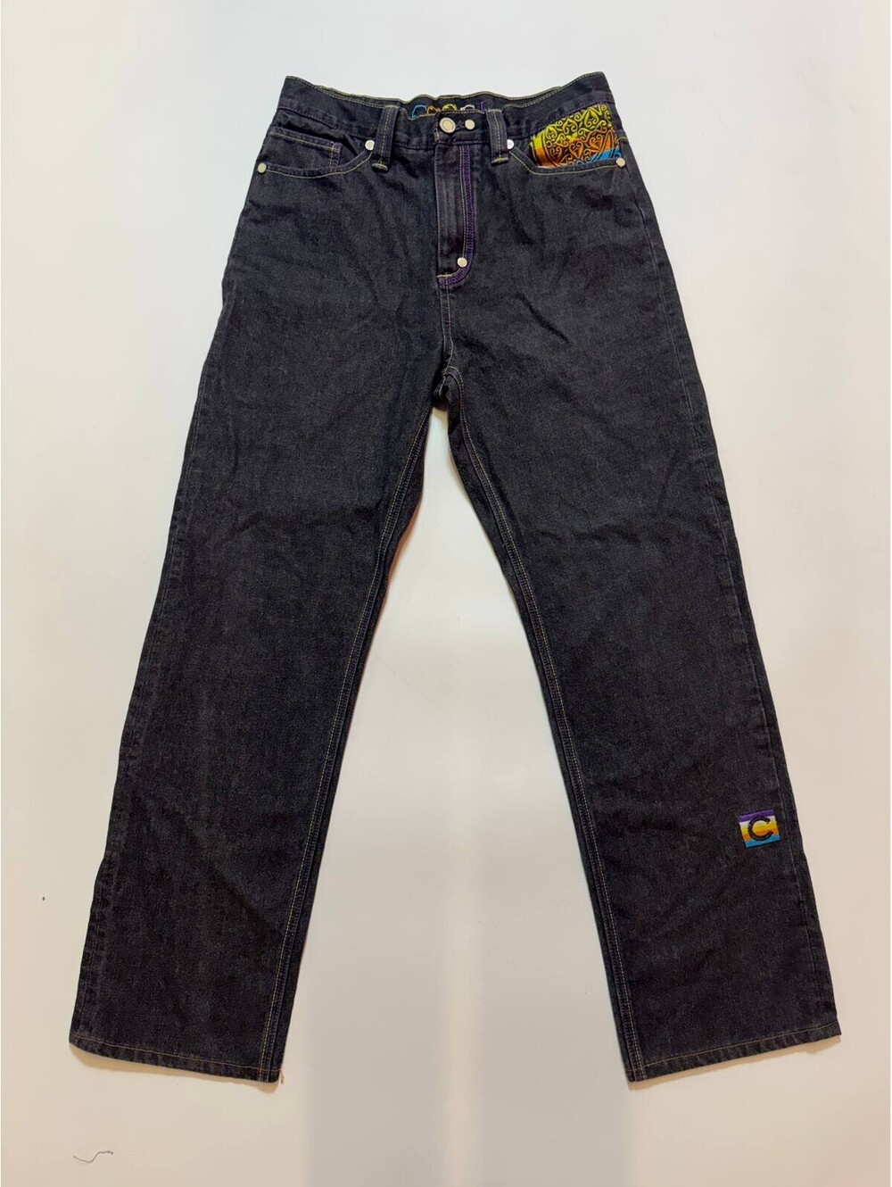 COOGI Mens Jeans W32 L34 Dark Wash Rainbow Embroidered Y2K Hip Hop Denim